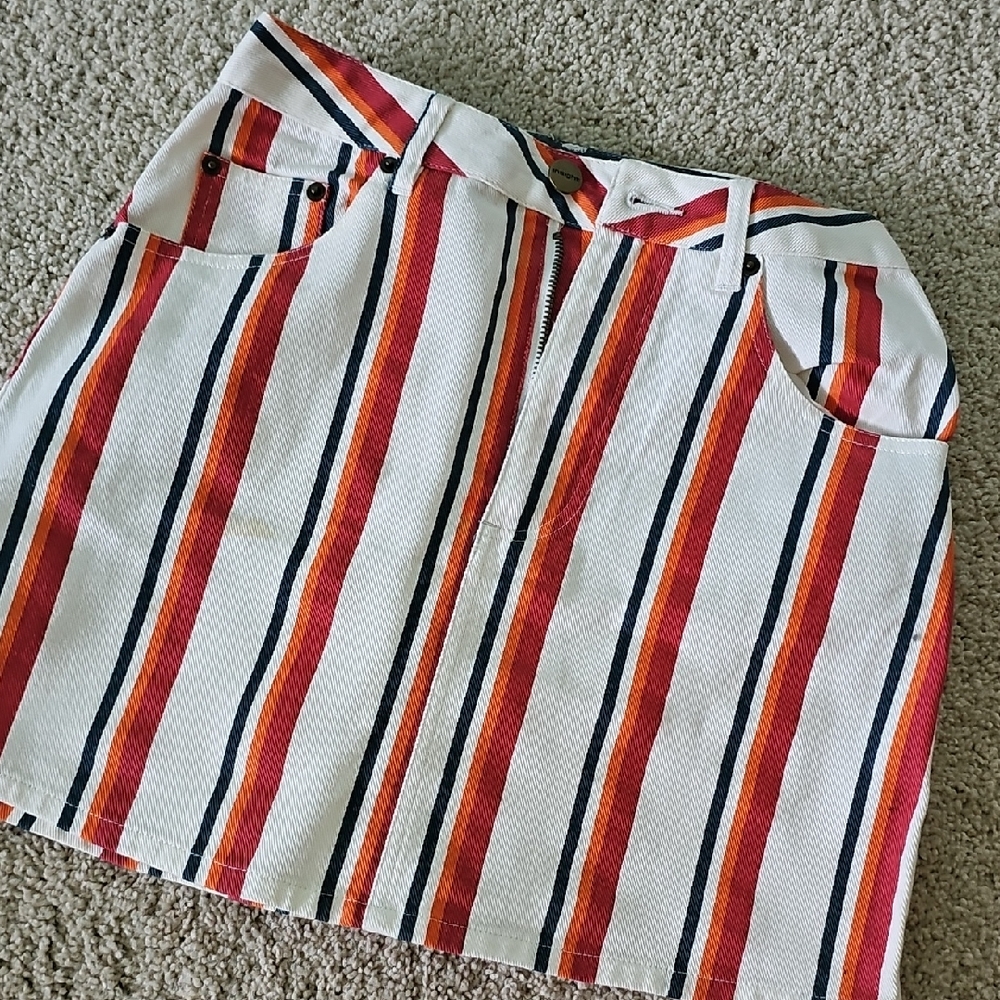 Insight Red and Blue Striped Mini Skirt